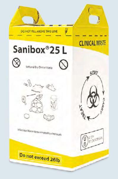 Контейнер-пакет для збору та утилізації медичних відходів Sanibox 25л (міцний PE пакет з затяжками, гофрокартон)